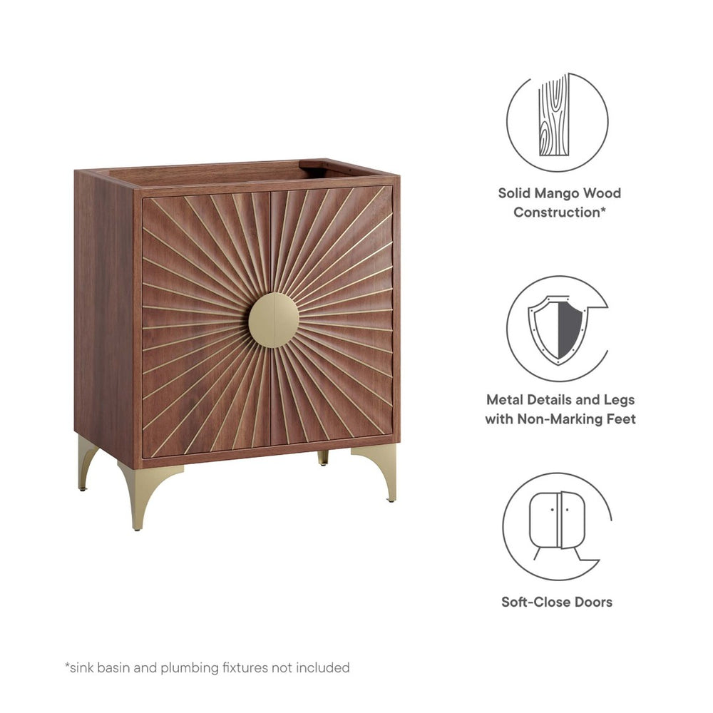 Modway Furniture Daylight 30" Bathroom Vanity Cabinet - Artisanal Mango Wood with Brass Sun-Ray Design, Walnut Finish EEI-6166-WAL