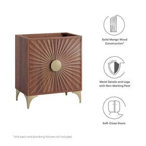Modway Furniture Daylight 30" Bathroom Vanity Cabinet - Artisanal Mango Wood with Brass Sun-Ray Design, Walnut Finish EEI-6166-WAL