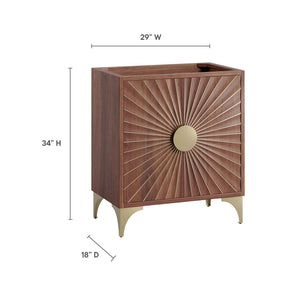Modway Furniture Daylight 30" Bathroom Vanity Cabinet - Artisanal Mango Wood with Brass Sun-Ray Design, Walnut Finish EEI-6166-WAL