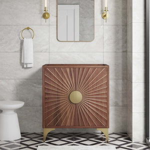 Modway Furniture Daylight 30" Bathroom Vanity Cabinet - Artisanal Mango Wood with Brass Sun-Ray Design, Walnut Finish EEI-6166-WAL