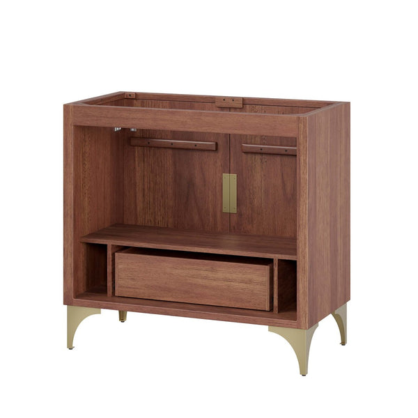 Modway Furniture Daylight 36" Bathroom Vanity Cabinet - Elegant Walnut Finish with Brass Accents & Ample Storage EEI-6167-WAL