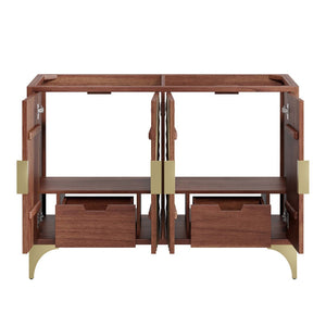 Modway Furniture Daylight 48" Double Sink Bathroom Vanity Cabinet - Stylish Walnut Wood with Brass Accent Design EEI-6169-WAL