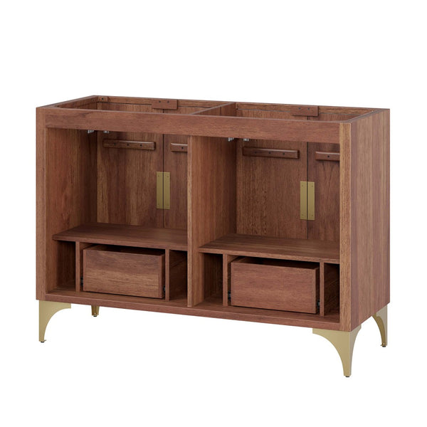 Modway Furniture Daylight 48" Double Sink Bathroom Vanity Cabinet - Stylish Walnut Wood with Brass Accent Design EEI-6169-WAL