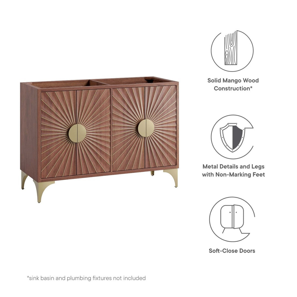 Modway Furniture Daylight 48" Double Sink Bathroom Vanity Cabinet - Stylish Walnut Wood with Brass Accent Design EEI-6169-WAL