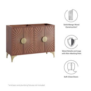 Modway Furniture Daylight 48" Double Sink Bathroom Vanity Cabinet - Stylish Walnut Wood with Brass Accent Design EEI-6169-WAL