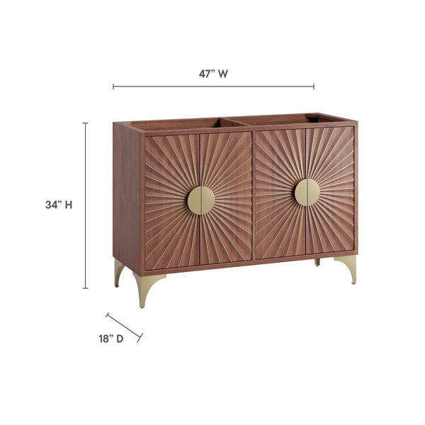 Modway Furniture Daylight 48" Double Sink Bathroom Vanity Cabinet - Stylish Walnut Wood with Brass Accent Design EEI-6169-WAL