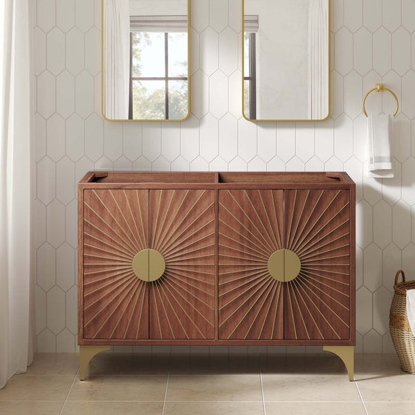 Modway Furniture Daylight 48" Double Sink Bathroom Vanity Cabinet - Stylish Walnut Wood with Brass Accent Design EEI-6169-WAL