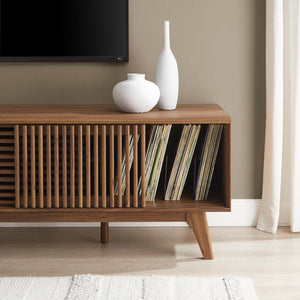 Modway Furniture Iterate 59" Modern TV Stand with Slatted Doors - Walnut Finish, Perfect for Living Room Storage Solutions EEI-6180-WAL