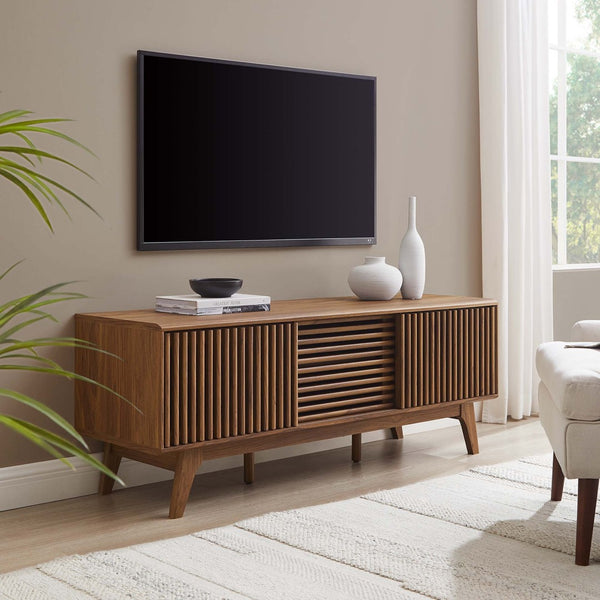 Modway Furniture Iterate 59" Modern TV Stand with Slatted Doors - Walnut Finish, Perfect for Living Room Storage Solutions EEI-6180-WAL