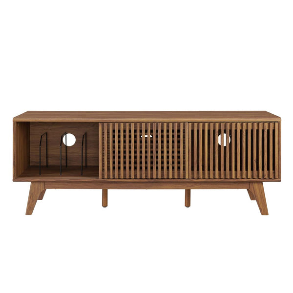 Modway Furniture Iterate 59" Modern TV Stand with Slatted Doors - Walnut Finish, Perfect for Living Room Storage Solutions EEI-6180-WAL