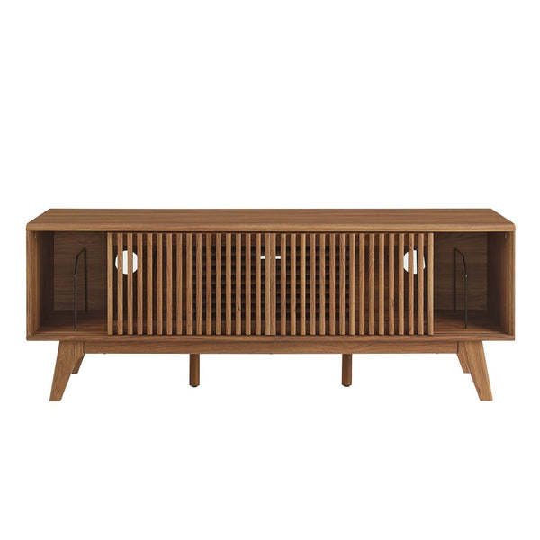 Modway Furniture Iterate 59" Modern TV Stand with Slatted Doors - Walnut Finish, Perfect for Living Room Storage Solutions EEI-6180-WAL