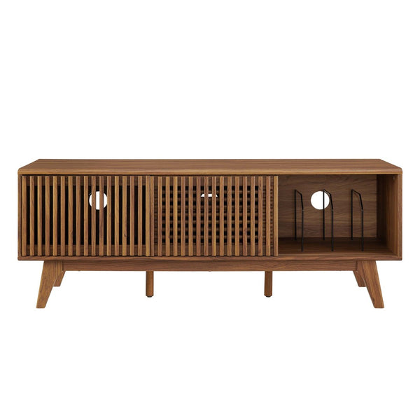 Modway Furniture Iterate 59" Modern TV Stand with Slatted Doors - Walnut Finish, Perfect for Living Room Storage Solutions EEI-6180-WAL