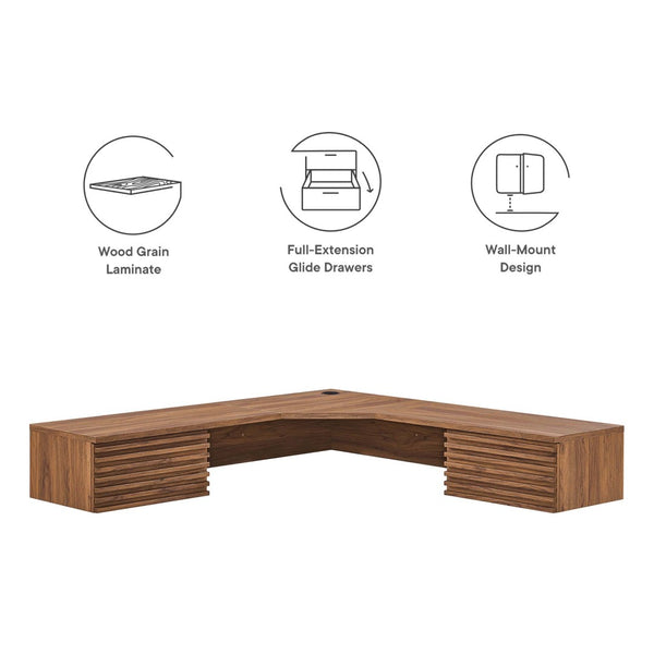 Modway Furniture Render Wall Mount Corner Office Desk - Mid-Century Modern Design for Space-Saving Workspaces EEI-6181-WAL