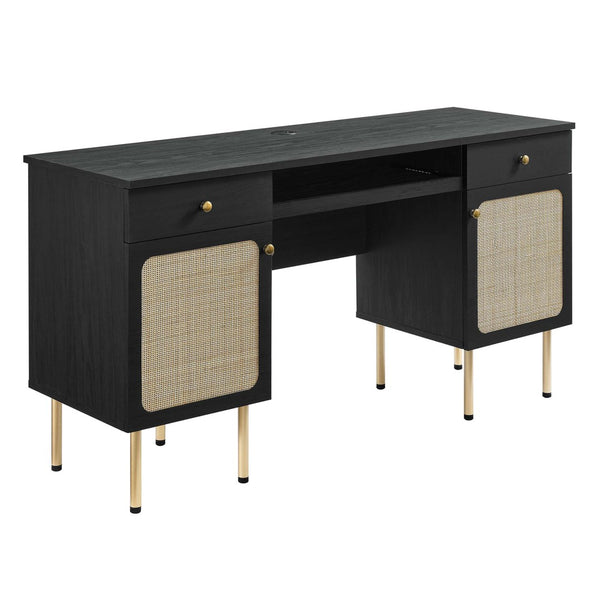 Modway Furniture Chaucer Office Desk - Stylish Rattan Design with Adjustable Storage for a Modern Workspace Aesthetic Black EEI-6199-BLK