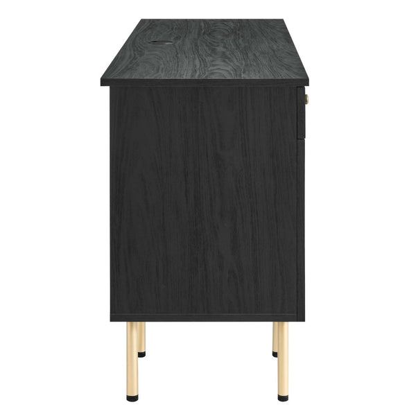 Modway Furniture Chaucer Office Desk - Stylish Rattan Design with Adjustable Storage for a Modern Workspace Aesthetic Black EEI-6199-BLK