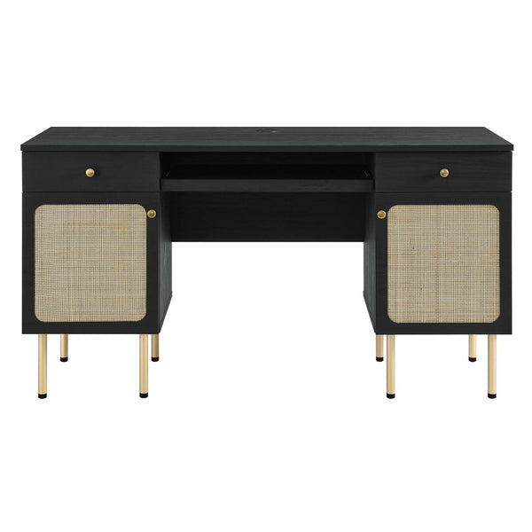 Modway Furniture Chaucer Office Desk - Stylish Rattan Design with Adjustable Storage for a Modern Workspace Aesthetic Black EEI-6199-BLK