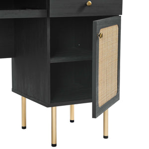 Modway Furniture Chaucer Office Desk - Stylish Rattan Design with Adjustable Storage for a Modern Workspace Aesthetic Black EEI-6199-BLK
