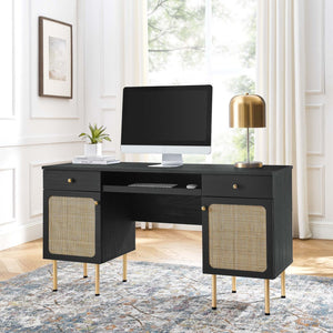 Modway Furniture Chaucer Office Desk - Stylish Rattan Design with Adjustable Storage for a Modern Workspace Aesthetic Black EEI-6199-BLK