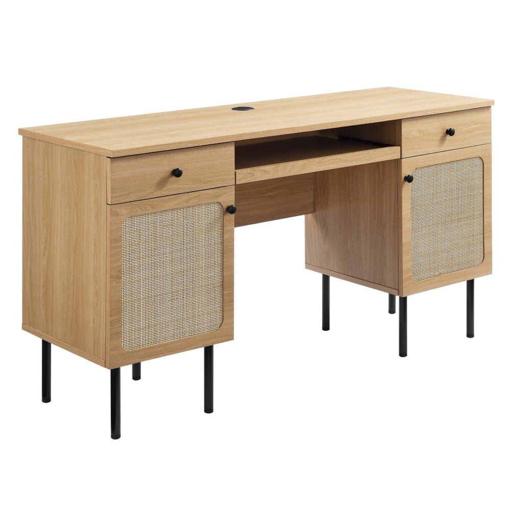 Modway Furniture Chaucer Office Desk - Stylish Rattan Design with Adjustable Storage for a Modern Workspace Aesthetic Oak EEI-6199-OAK