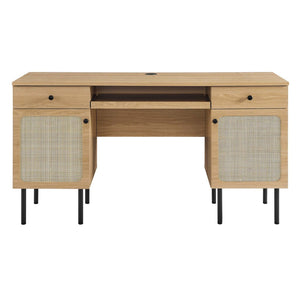 Modway Furniture Chaucer Office Desk - Stylish Rattan Design with Adjustable Storage for a Modern Workspace Aesthetic Oak EEI-6199-OAK