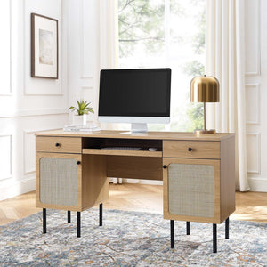Modway Furniture Chaucer Office Desk - Stylish Rattan Design with Adjustable Storage for a Modern Workspace Aesthetic Oak EEI-6199-OAK
