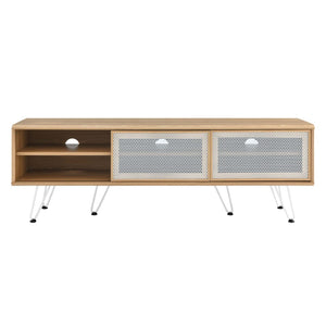Modway Furniture Nomad 59" TV Stand with Metal Mesh Doors - Modern Industrial Design for Stylish Media Storage Solutions Oak EEI-6203-OAK