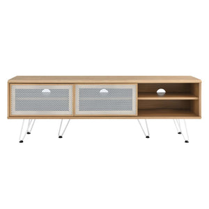 Modway Furniture Nomad 59" TV Stand with Metal Mesh Doors - Modern Industrial Design for Stylish Media Storage Solutions Oak EEI-6203-OAK