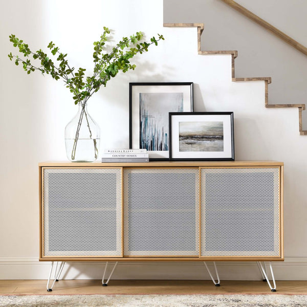 Modway Furniture Nomad Sideboard by Modway - Stylish Storage Solution with Metal Mesh Doors & Hairpin Legs Oak EEI-6204-OAK