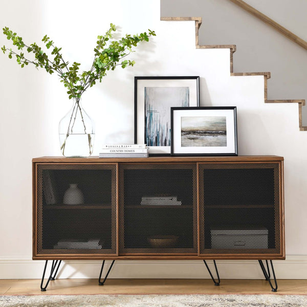 Modway Furniture Nomad Sideboard by Modway - Stylish Storage Solution with Metal Mesh Doors & Hairpin Legs Walnut EEI-6204-WAL