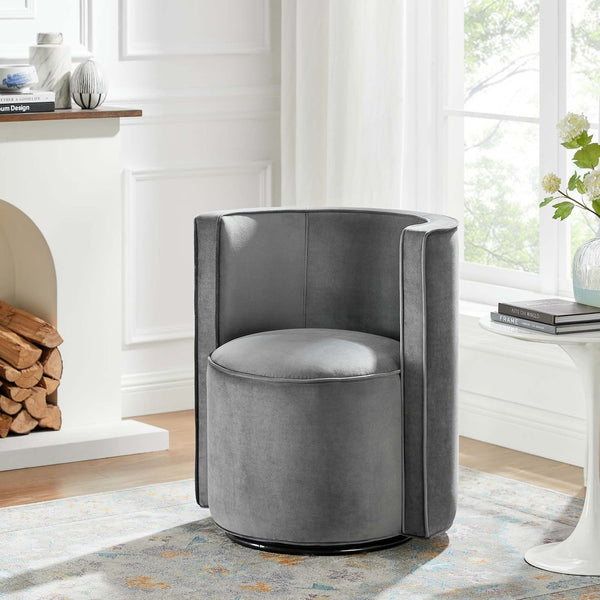 Modway Furniture Della Performance Velvet Swivel Chair - Modern Accent for Living Rooms, Offices & Small Spaces Gray EEI-6222-GRY