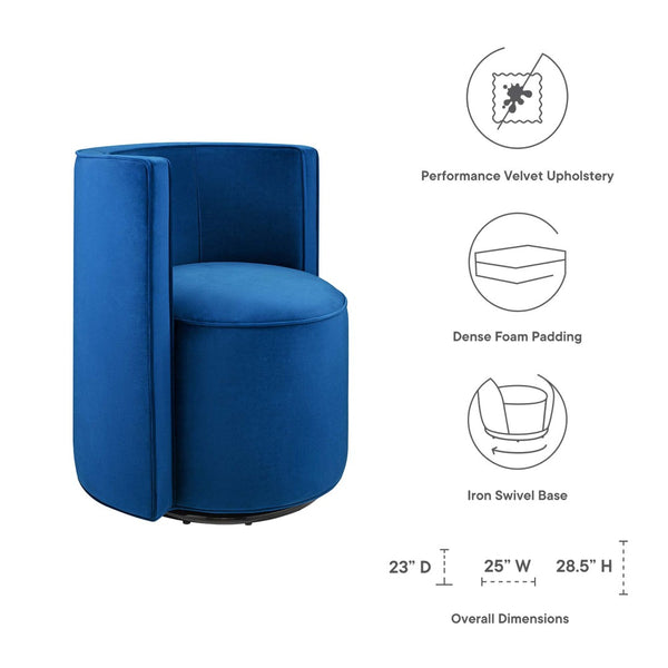 Modway Furniture Della Performance Velvet Swivel Chair - Modern Accent for Living Rooms, Offices & Small Spaces Navy EEI-6222-NAV