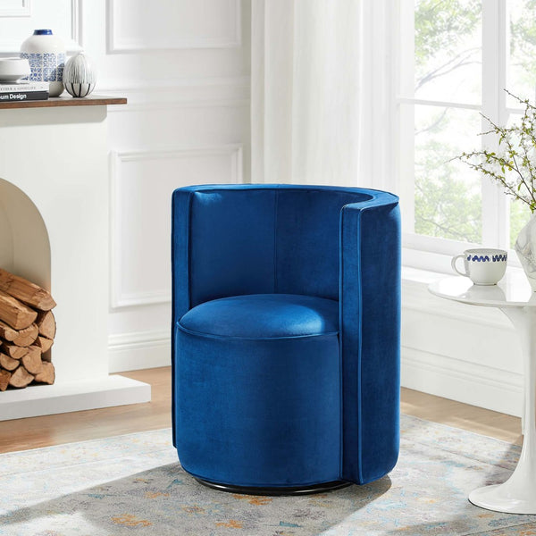 Modway Furniture Della Performance Velvet Swivel Chair - Modern Accent for Living Rooms, Offices & Small Spaces Navy EEI-6222-NAV
