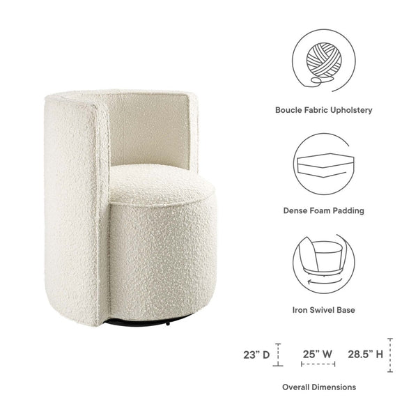 Modway Furniture Della Boucle Fabric Swivel Chair - Elegant Ivory Accent Chair for Living Room, Office & More EEI-6223-IVO