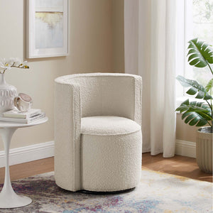 Modway Furniture Della Boucle Fabric Swivel Chair - Elegant Ivory Accent Chair for Living Room, Office & More EEI-6223-IVO