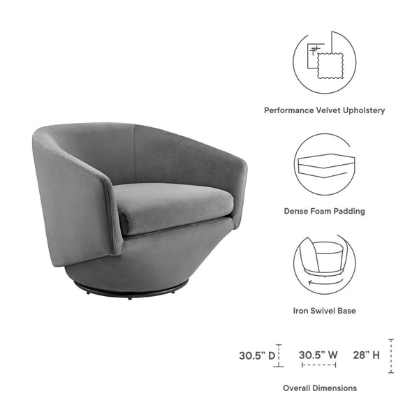 Modway Furniture Series Performance Velvet Fabric Swivel Chair by Modway - Luxurious Comfort with Glam Deco Style Gray EEI-6224-GRY