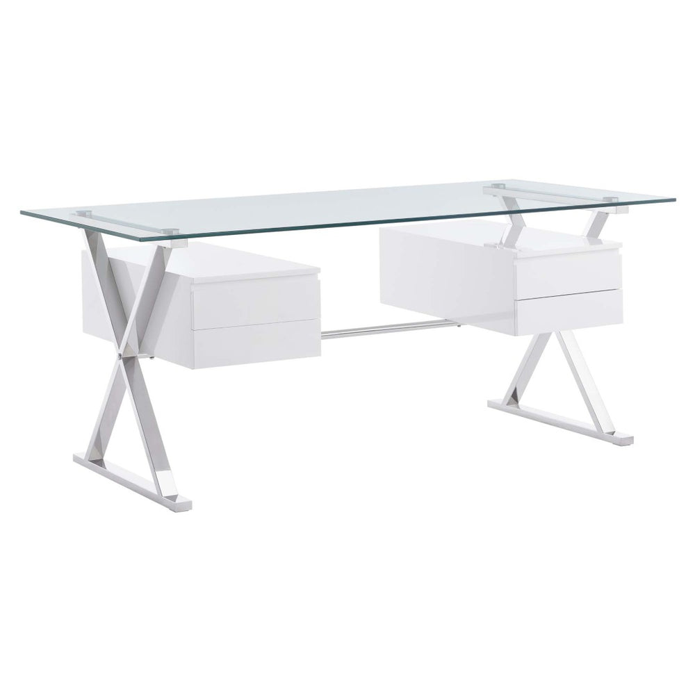 Modway Furniture Sector Modern Glass Top Office Desk with Storage Drawers - Stylish & Durable for Home or Office EEI-6226-WHI
