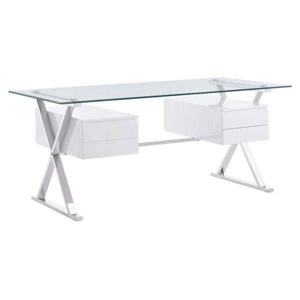 Modway Furniture Sector Modern Glass Top Office Desk with Storage Drawers - Stylish & Durable for Home or Office EEI-6226-WHI