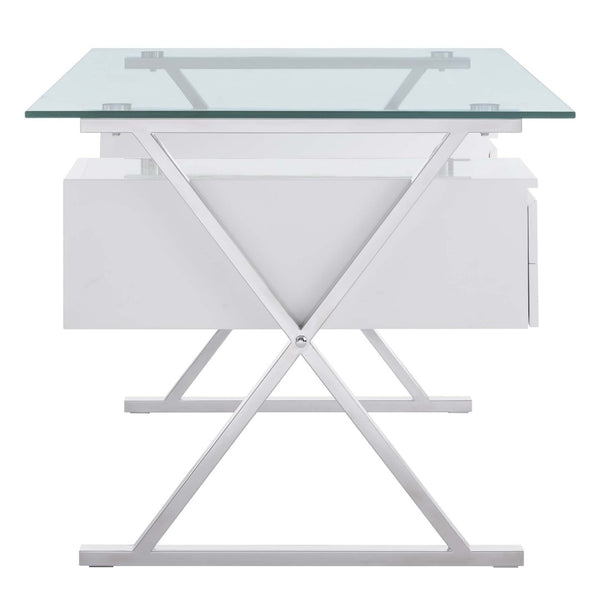 Modway Furniture Sector Modern Glass Top Office Desk with Storage Drawers - Stylish & Durable for Home or Office EEI-6226-WHI