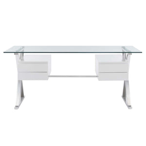 Modway Furniture Sector Modern Glass Top Office Desk with Storage Drawers - Stylish & Durable for Home or Office EEI-6226-WHI