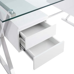 Modway Furniture Sector Modern Glass Top Office Desk with Storage Drawers - Stylish & Durable for Home or Office EEI-6226-WHI