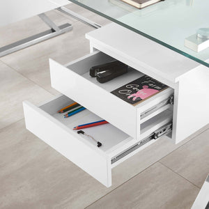 Modway Furniture Sector Modern Glass Top Office Desk with Storage Drawers - Stylish & Durable for Home or Office EEI-6226-WHI