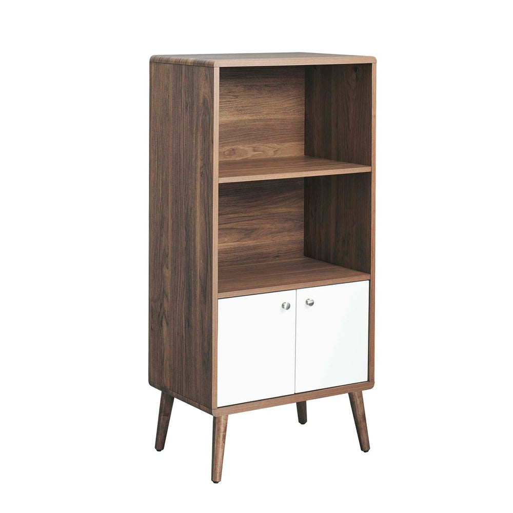 Modway Furniture Transmit Display Cabinet Bookshelf - Stylish Walnut Storage with Soft-Close Doors & Open Shelves EEI-6230-WAL-WHI