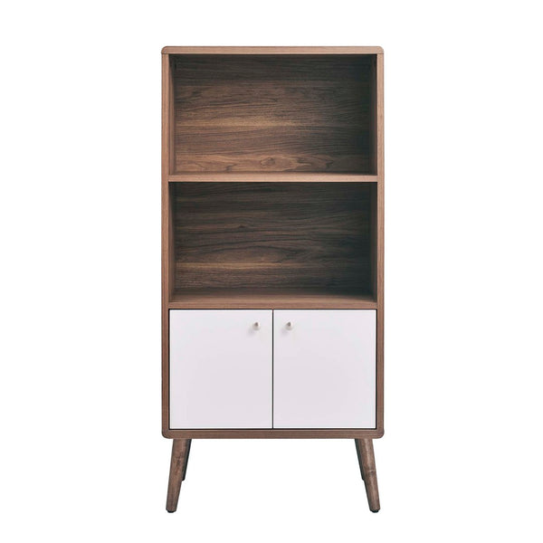 Modway Furniture Transmit Display Cabinet Bookshelf - Stylish Walnut Storage with Soft-Close Doors & Open Shelves EEI-6230-WAL-WHI