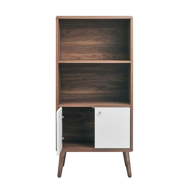 Modway Furniture Transmit Display Cabinet Bookshelf - Stylish Walnut Storage with Soft-Close Doors & Open Shelves EEI-6230-WAL-WHI