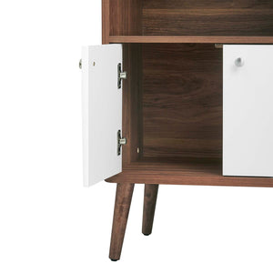 Modway Furniture Transmit Display Cabinet Bookshelf - Stylish Walnut Storage with Soft-Close Doors & Open Shelves EEI-6230-WAL-WHI