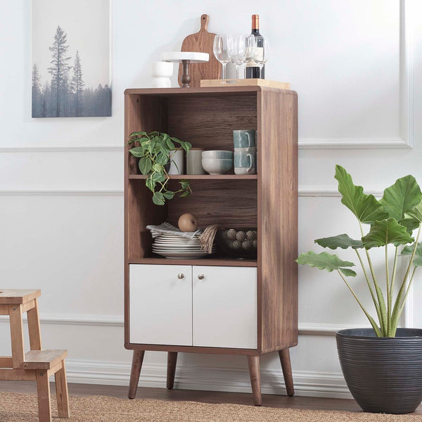 Modway Furniture Transmit Display Cabinet Bookshelf - Stylish Walnut Storage with Soft-Close Doors & Open Shelves EEI-6230-WAL-WHI