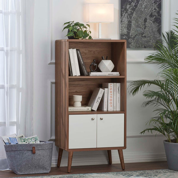 Modway Furniture Transmit Display Cabinet Bookshelf - Stylish Walnut Storage with Soft-Close Doors & Open Shelves EEI-6230-WAL-WHI