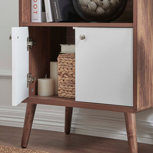 Modway Furniture Transmit Display Cabinet Bookshelf - Stylish Walnut Storage with Soft-Close Doors & Open Shelves EEI-6230-WAL-WHI