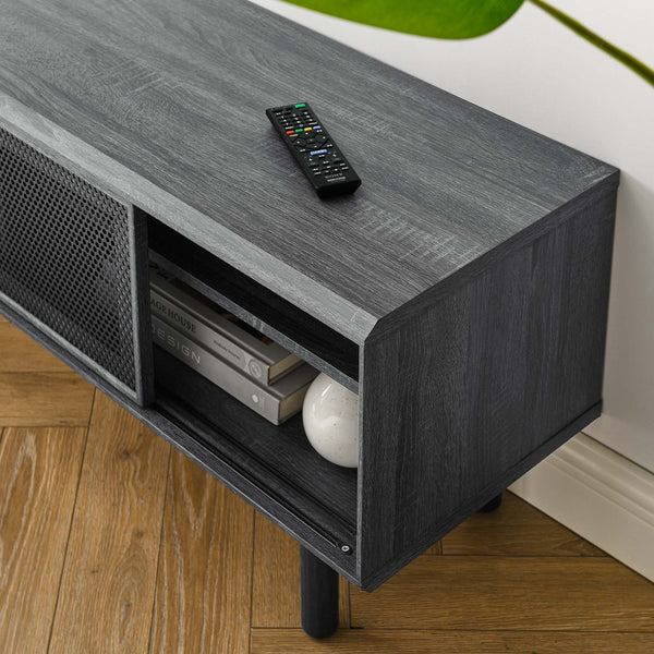 Modway Furniture Kurtis 47" TV Stand by Modway - Sleek Industrial Design with Mesh Doors for Modern Media Storage Charcoal EEI-6233-CHA