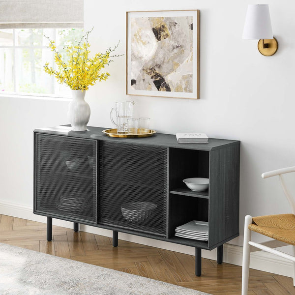 Modway Furniture Kurtis 59" Sideboard by Modway – Modern Industrial Storage with Sliding Metal Mesh Doors for Home Use Charcoal EEI-6235-CHA